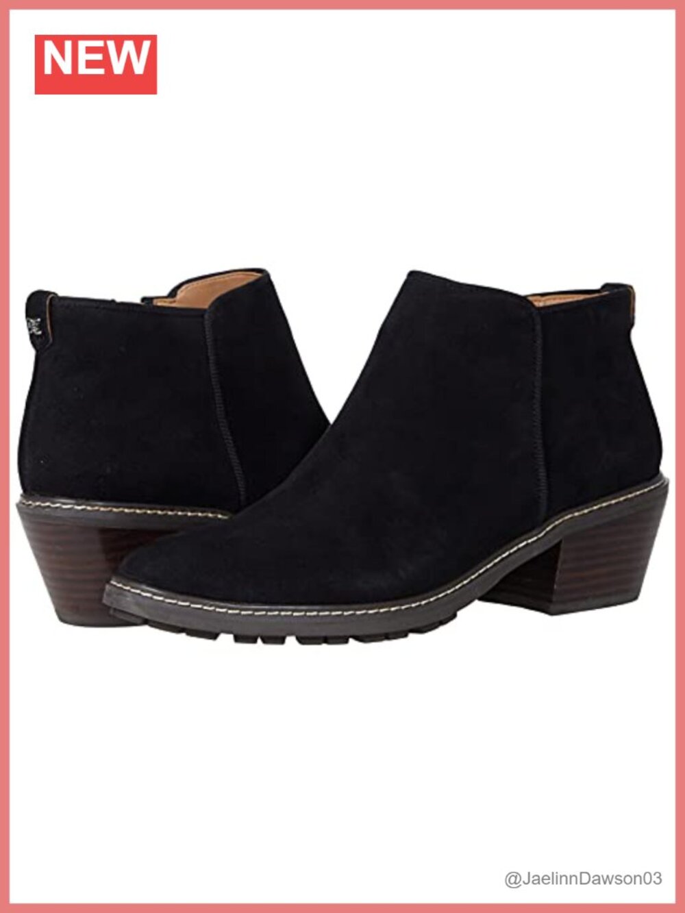 Waterproof Suede Zip Ankle Bootie Round Toe Stacked Heel